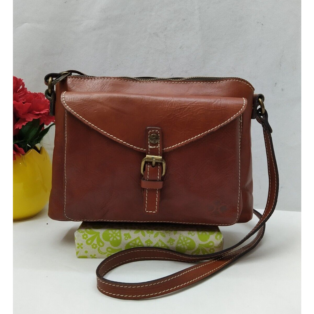 Patricia Nash Brown Leather Buckle Pocket Zipper Closure Crossbody Bag